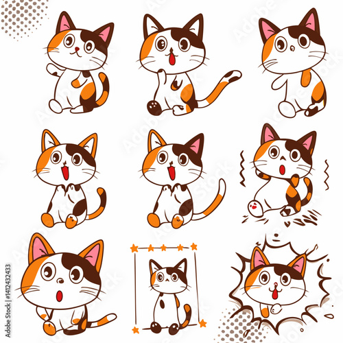 set of funny cartoon cats