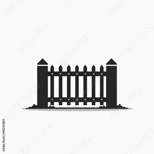 black and white wooden fence icon with posts