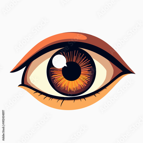 eye illustration with brown iris and black pupil on white background