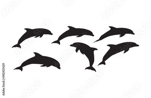 Impressive dolphins jumping over serene ocean silhouette scene