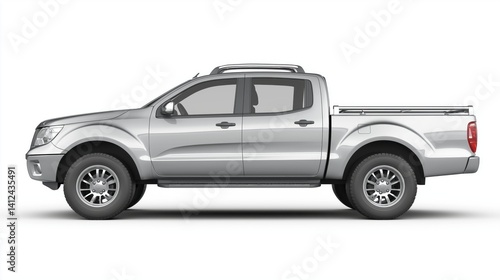 A glossy silver pickup truck