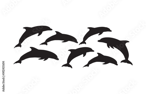 Playful dolphins frolicking in ocean silhouette style