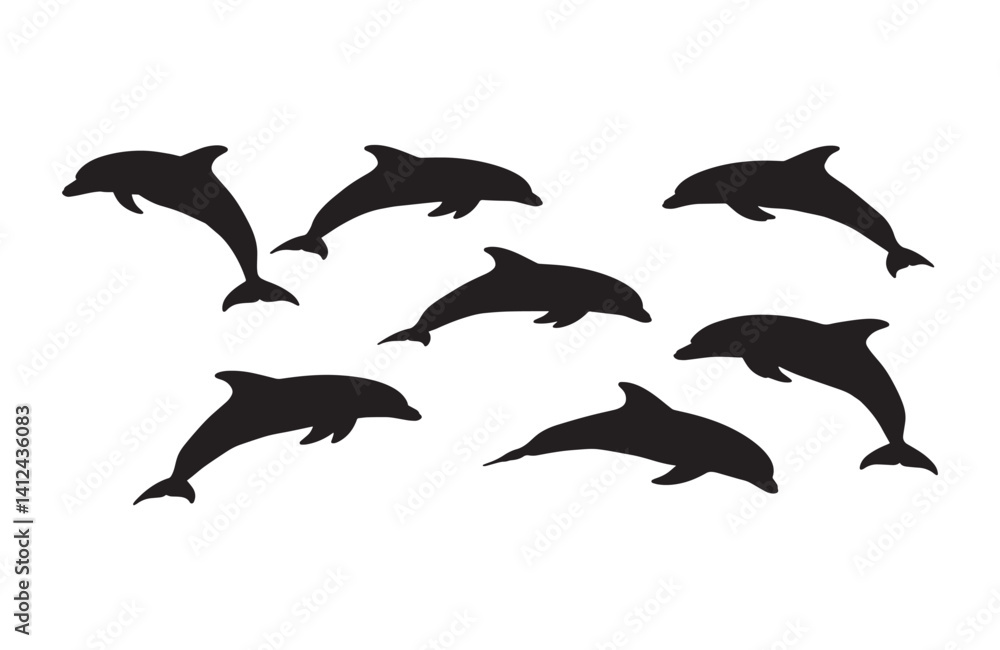 Fototapeta premium Dolphins in silhouette art highlighting aquatic elegance