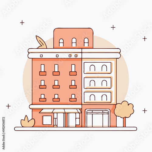 Hotel building illustration in pastel colors for travel concept
