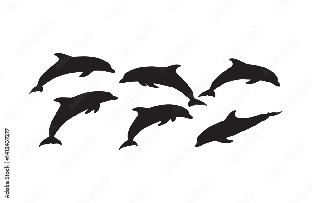 Naklejka premium Graceful dolphin silhouettes showcasing aquatic elegance
