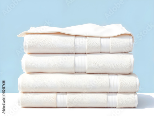 Obraz na płótnie Stack of clean white towels on a light background, symbolizing hygiene, spa, or laundry. Generative AI w salonie