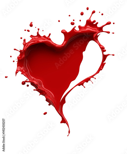 Passionate love and abstract art with glossy red liquid heart. Valentines day concept with romantic splash  PNG