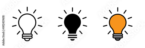 Brainstorming icon on white background. Idea symbol. Electric lamp, light, innovation, solution, creative thinking, electricity stroke filled and colored icon set.