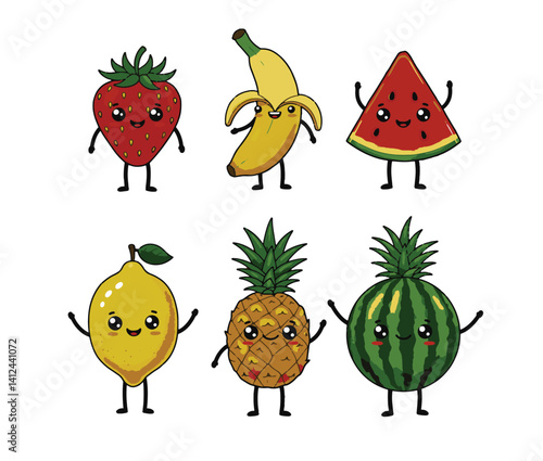 Fruit characters create a dynamic tropical artwork scene highlighting the playful charm and bright colors ideal for uplifting creative works