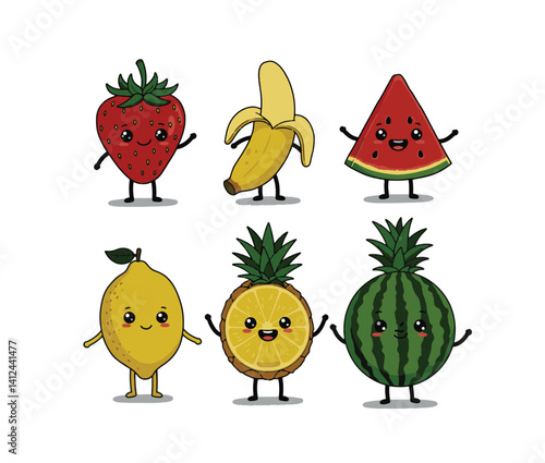 Artistic tropical themed scene highlights vibrant animated fruits ideal for unique nature inspired design works and joyful ideas
