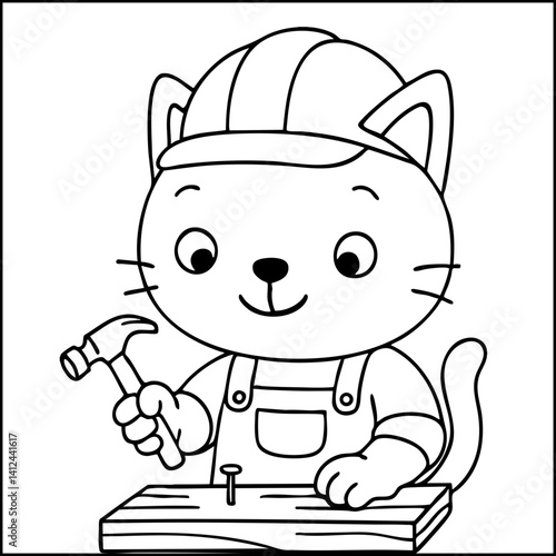 Dessin kawaii au trait de chat pour livre de coloriage pour adulte ou enfant. Trait noir totalement isolé du fond. Idéal pour conception a ajuster dans votre livre ou cahier. Encadré transparent. 