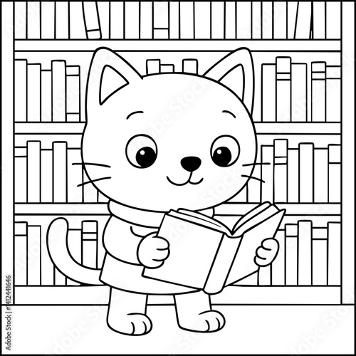 Dessin kawaii au trait de chat pour livre de coloriage pour adulte ou enfant. Trait noir totalement isolé du fond. Idéal pour conception a ajuster dans votre livre ou cahier. Encadré transparent. 