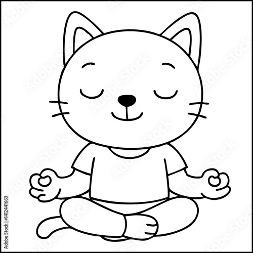 Dessin kawaii au trait de chat pour livre de coloriage pour adulte ou enfant. Trait noir totalement isolé du fond. Idéal pour conception a ajuster dans votre livre ou cahier. Encadré transparent. 