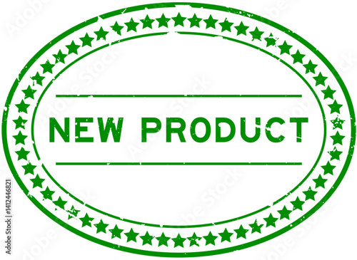 Grunge green new products word oval rubber seal stamp on white background