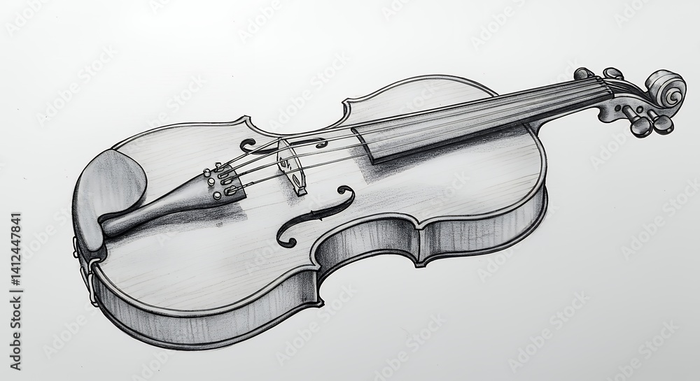Obraz premium Hand drawn violin sketch 3 d shading study