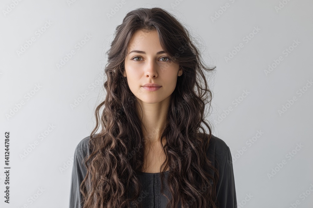 Obraz premium A stunning Hispanic woman with brunette hair set against a transparent PNG background