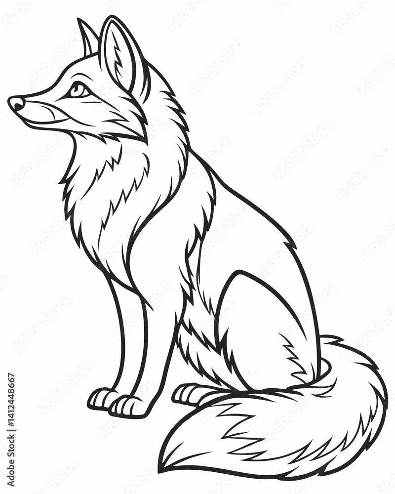 Fototapeta premium Realistic Fox Coloring Page for Kids and Adults