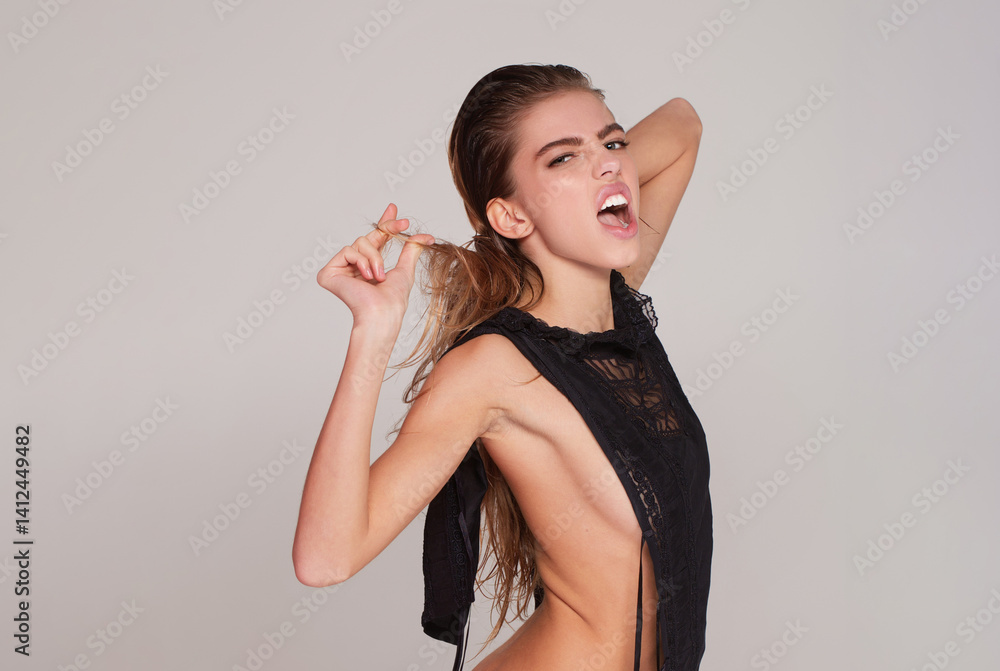Portrait of sensual woman. Sexy girl. Beautiful and sensual. Passionate glamour fashion model. Young sensual lady. Beauty romantic face. Female model in sensual pose.