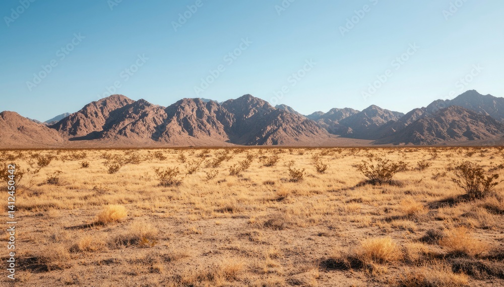 Vast desert expanse. Mountains in the distance Vast desert expanse. Mountains in the distance