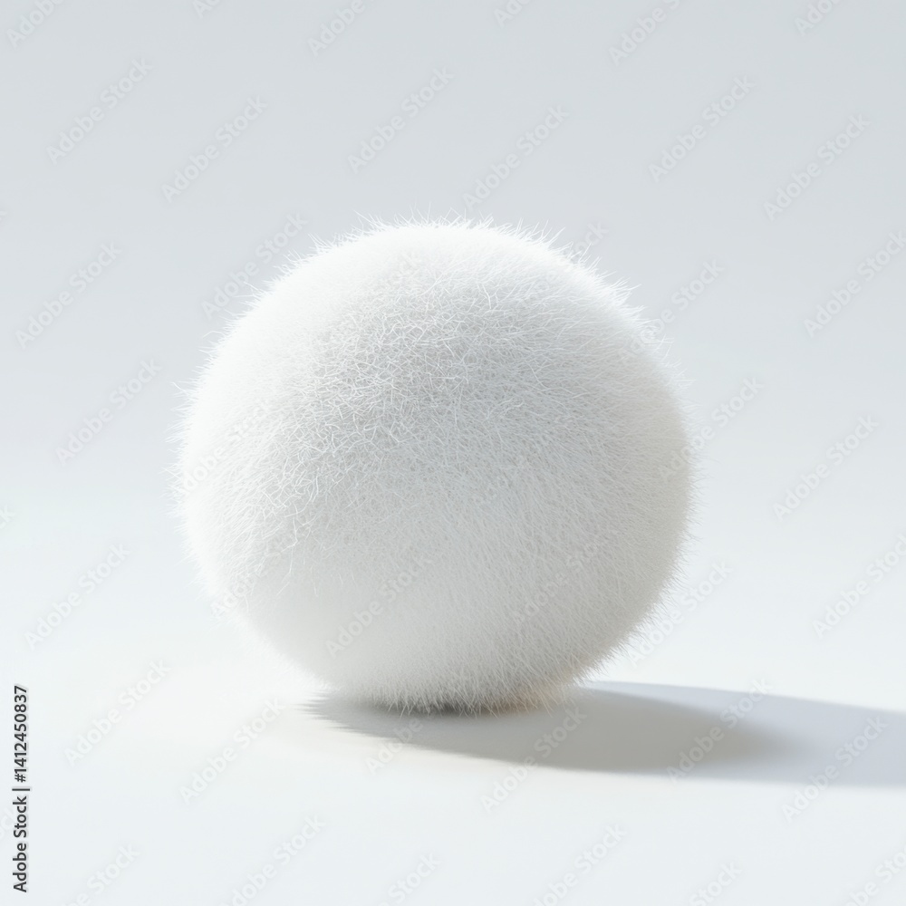 Soft White Sphere with Fuzzy Texture on Minimalist Background Soft White Sphere with Fuzzy Texture on Minimalist Background