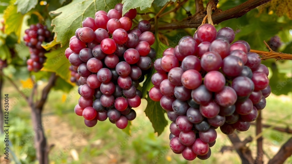 bunch of grapes, red grapes in vineyard
bunch of grapes, red grapes in vineyard