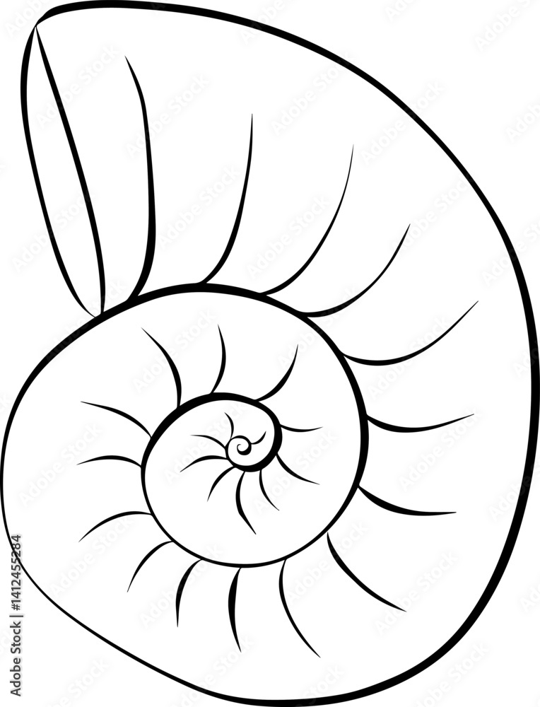 Nautilus shell illustration. Vector graphic line ink icon. isolated on transparent background for package, kitchen design, fabric and textile. Nautilus shell illustration. Vector graphic line ink icon. isolated on transparent background for package, kitchen design, fabric and textile.