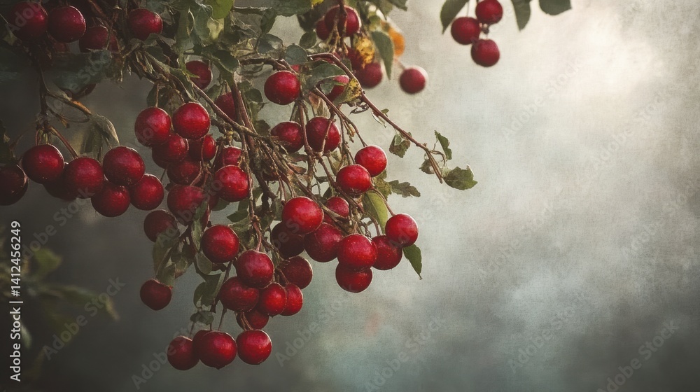 Fresh Red Berries Hanging from Branches in Natural Setting Fresh Red Berries Hanging from Branches in Natural Setting