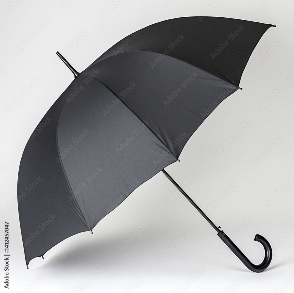 a dark grey umbrella the handle and pole is aluminum, white background