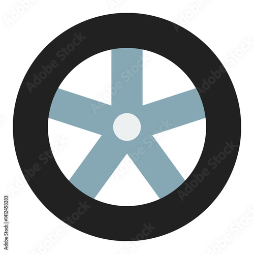 Wheel Cartoon Style Clipart Illustration | Minimalistic Spoked Wheel Design Isolated on White Background