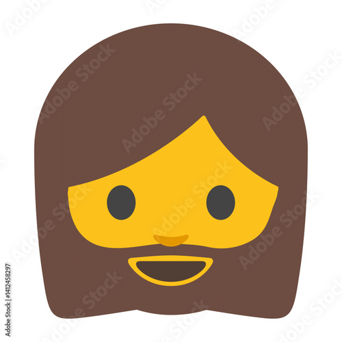 Bearded Face Cartoon Style Clipart Illustration | Minimalistic Yellow Face with Brown Hair and Beard Isolated on White Background