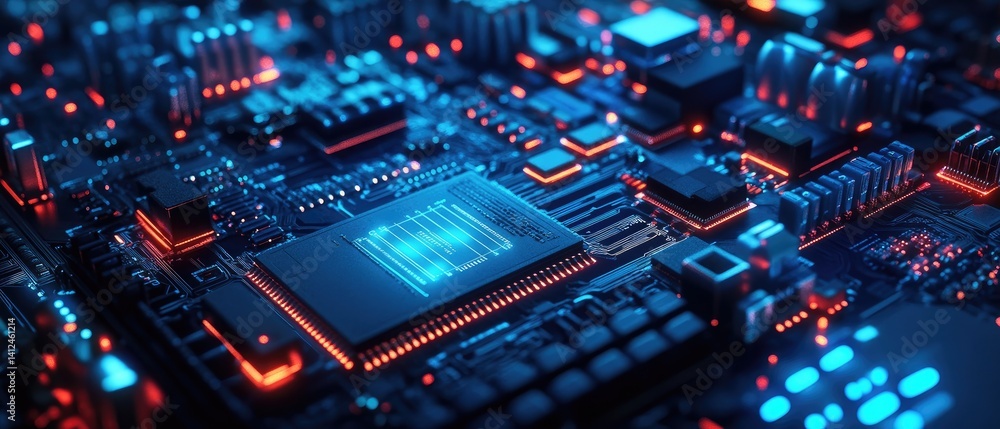 High-Tech Circuit Board with Illuminated Components (1) High-Tech Circuit Board with Illuminated Components (1)