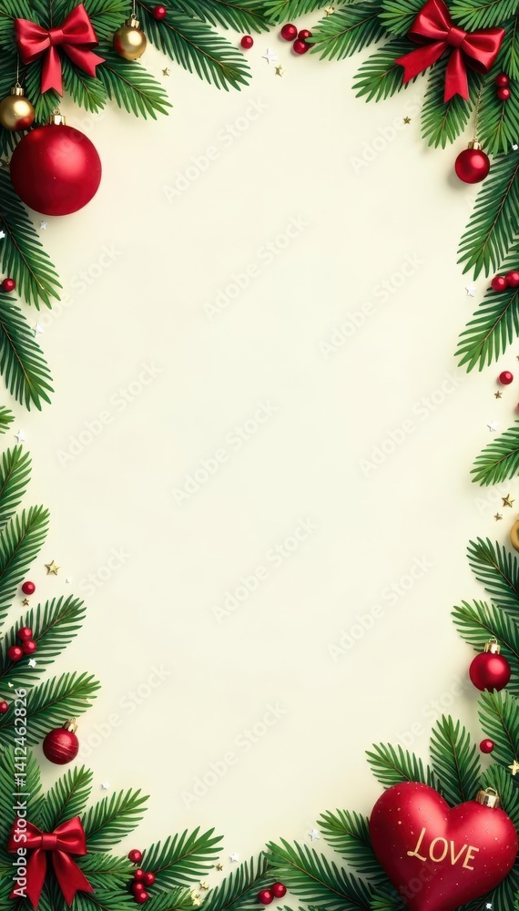 Christmas tree garland border with hope, faith, love sign , winter, spirit, festive Christmas tree garland border with hope, faith, love sign , winter, spirit, festive