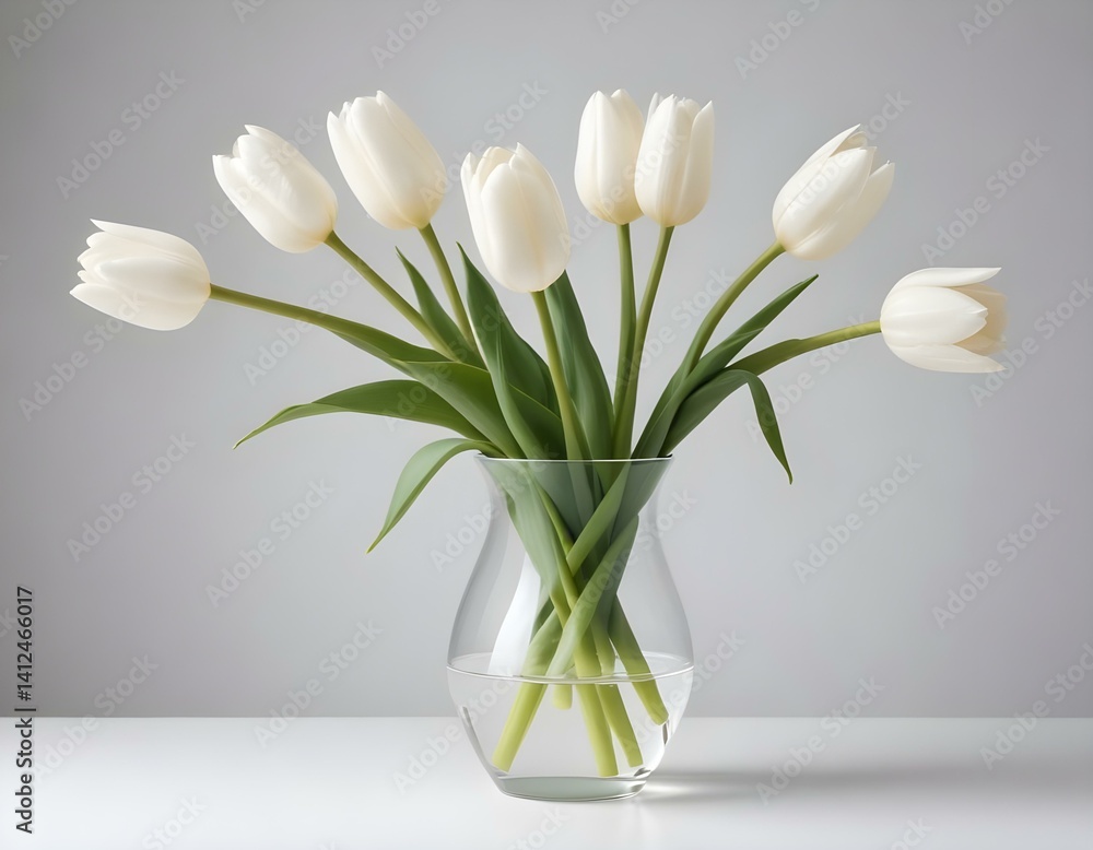 glass vase with white tulip on a white background glass vase with white tulip on a white background