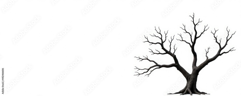 Fototapeta premium Branches of a dead tree against white background, bare, somber