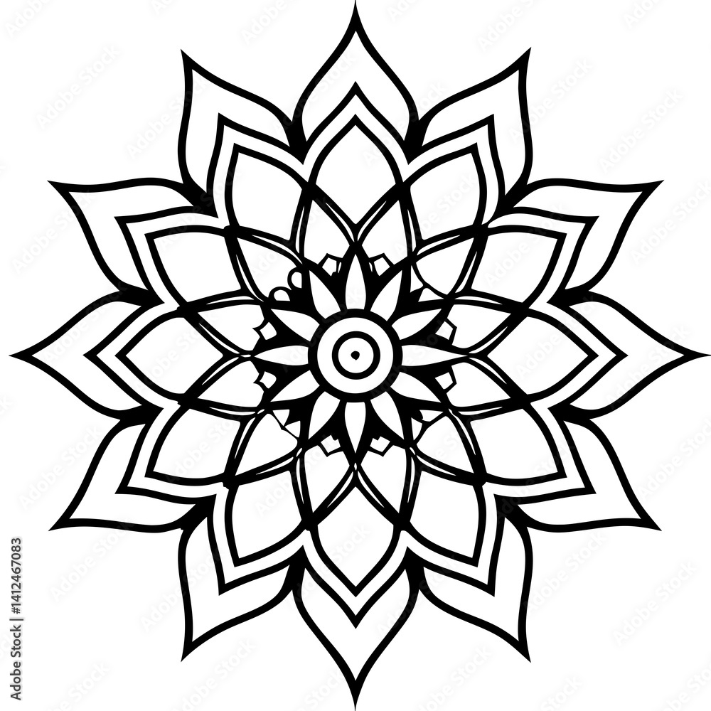 Minimal Indonesian Batik-Style Mandala Vector on White Background Minimal Indonesian Batik-Style Mandala Vector on White Background
