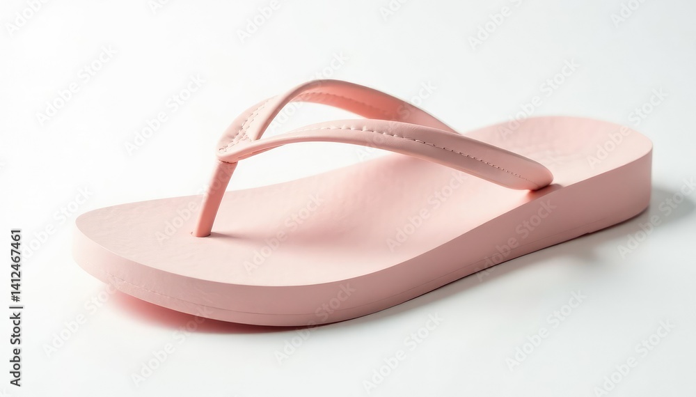 Close-up view of a single flip-flop against a stark white backdrop , simple, background Close-up view of a single flip-flop against a stark white backdrop , simple, background