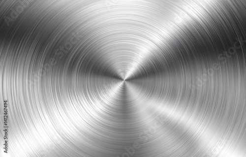 Polished metal disc texture.  A highly detailed, circular brushed metal surface with a reflective, polished finish, exhibiting a radiating concentric pattern