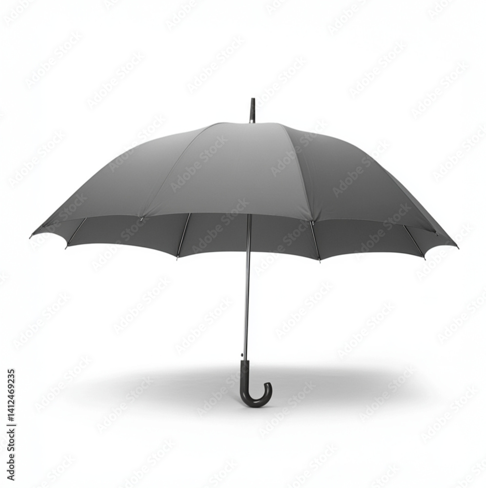 a dark grey umbrella the handle and pole is aluminum, white background