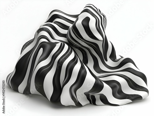 Obraz na płótnie Abstract 3D Black and White Wave Illustration w salonie