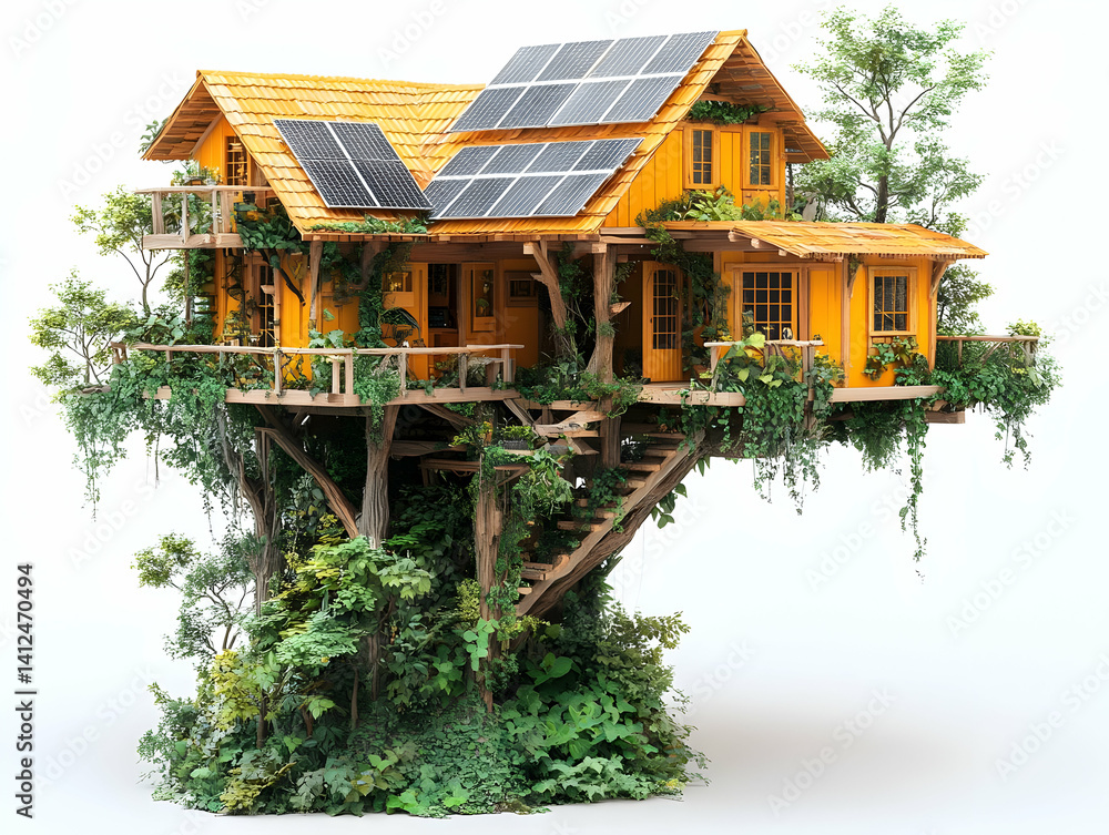 Eco-Friendly Treetop House 3D Illustration