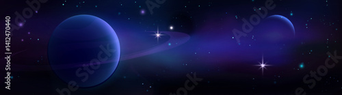 Space planet nebula background - deep cosmos scene with glowing celestial bodies, mysterious starlight, ethereal clouds and luminous comets. Astronomy intergalactic landscape. Universe exploration.