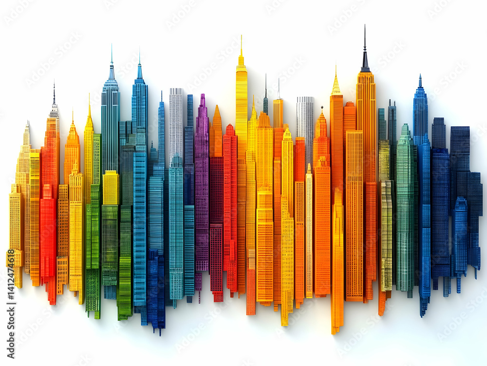 Rainbow Cityscape 3D Illustration