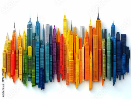 Obraz na płótnie Rainbow Cityscape 3D Illustration w salonie