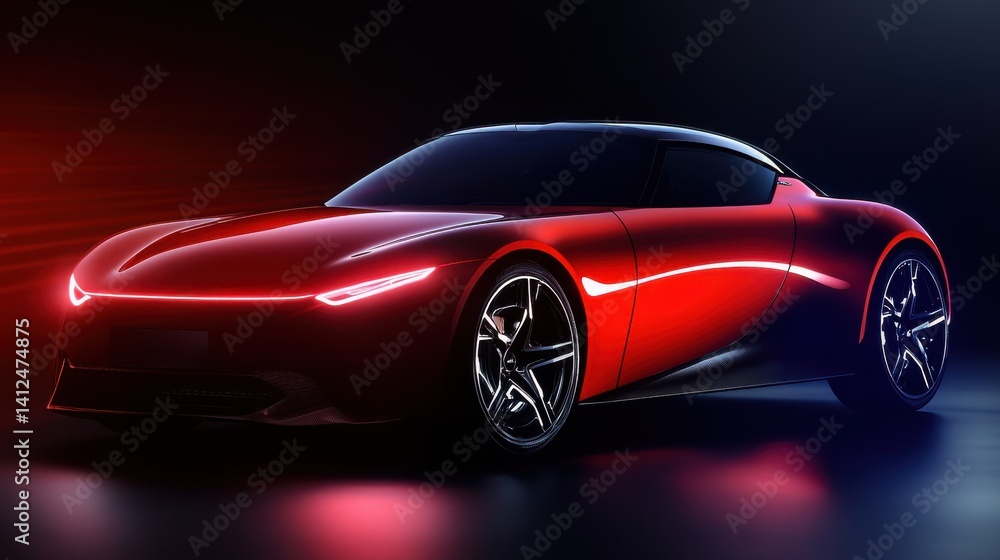 Naklejka premium A red car with a black stripe and a red stripe on the hood