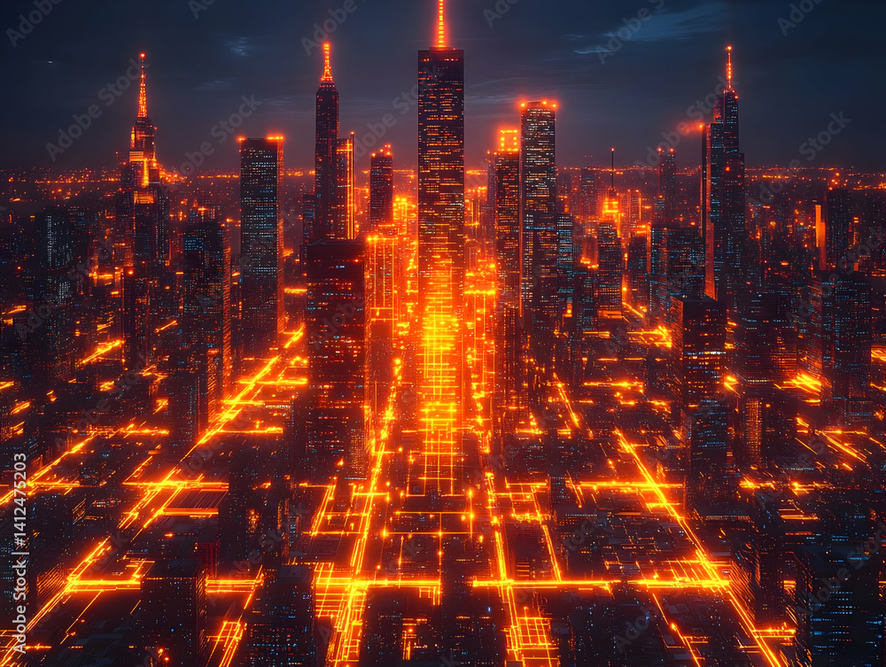 Cyberpunk Cityscape 3D Illustration