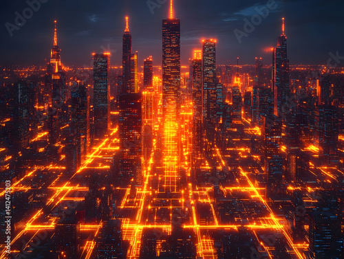 Obraz na płótnie Cyberpunk Cityscape 3D Illustration w salonie