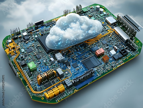 Obraz na płótnie Cloud Computing Circuit Board 3D Illustration w salonie