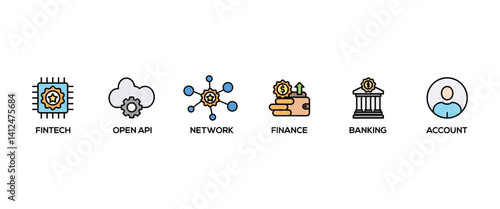 Open banking banner web icon vector illustration concept for financial technology with an icon of the fintech, coding, open API, finance, banking, third party developer, and account
