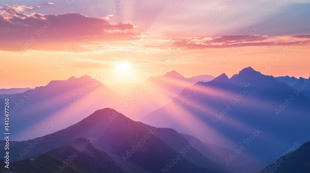 Fototapeta premium Majestic Sunrise Over Mountain Range with Colorful Sky and Clouds