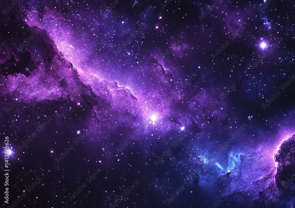 Fototapeta premium A cosmic landscape of purple and blue nebulae with scattered stars